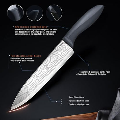 RAXCO Kitchen Knife Set,10-Piece Stainless Steel Knife Set with Block,Gray | Pro-Sharpened Kitchen Knives,Space-saving Compact Organizer for Small Kitchen,RV,Apartment and Dorm - color: Damascus
