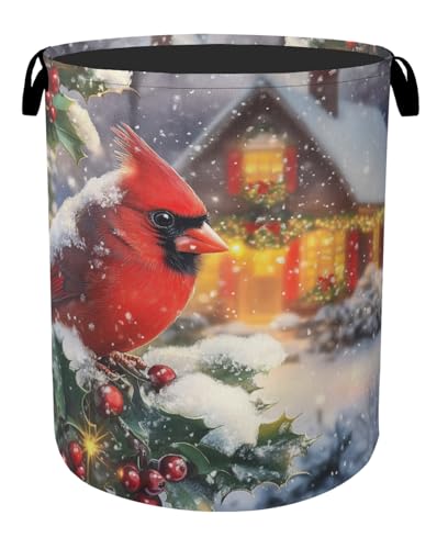 Red Cardinal Cottage Foldable Laundry Hamper - Waterproof Fabric Storage Basket with Handles, Clothes Hampers for Laundry,Bedroom,Dorm - color: Red Cardinal Cottage