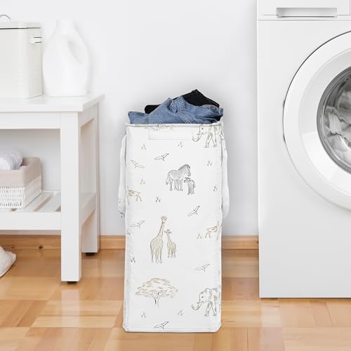 Sweet Jojo Designs Jungle Safari Animals Boy Girl Unisex Gender Neutral Laundry Hamper Foldable Dirty Clothes Basket with Handles Baby Nursery Kids Bedroom Teen Bathroom Elephant Adventure Serengeti - color: Serengeti