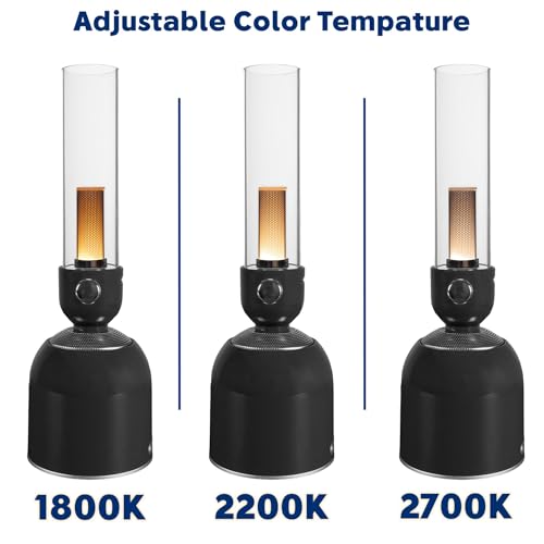 Rechargeable 3-in-1 Camping Lantern with Bluetooth Speaker, Essential Oil Diffuser, Dimmable with Tactile Knob, 1800K/2200K/2700K Tone Options, Classic Lantern Style with Sleek Black - color: Speaker Lamp, Black, size: Single