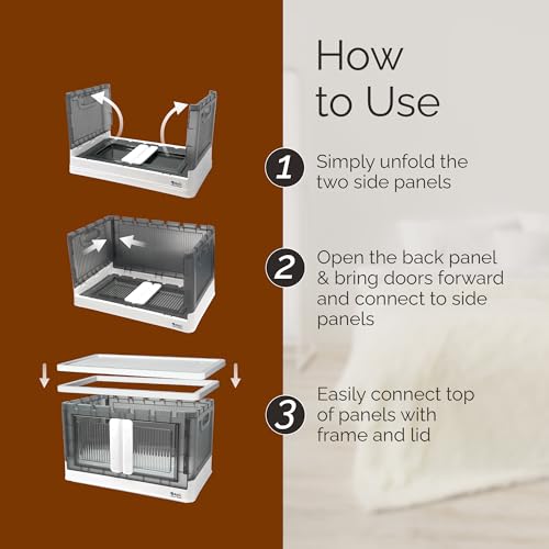 Reli. Minimalist Collapsible Storage Bins 8.4 Gallon (4 Pack) | Stackable Plastic with Lids and Doors | Wheeled Organizer