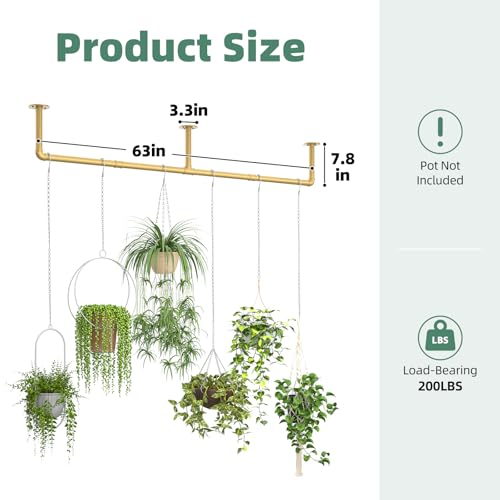 Plant Hanger Indoor Hanging Planters for Indoor Plants Hanging Plant Holder Window Plant Rod Gold Metal Shelves 63 Inch (Pot/Chains not Included - size: Gold 63 in