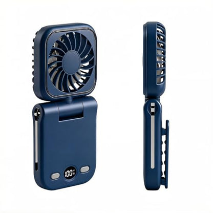 Mini Portable Handheld Clip On Rechargeable Personal Hand Fan with LED Display, Pocket Battery Operated 100 Speed Adjustable Small Fan for Travel/Outdoor/Concerts/Lash/Makeup/Gift(dark blue) - color: dark blue