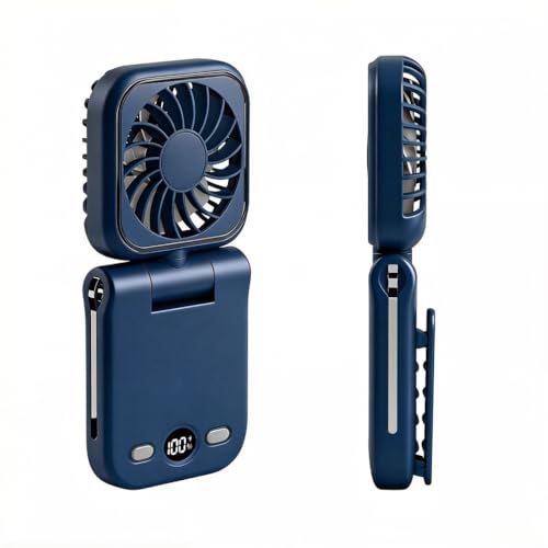 Mini Portable Handheld Clip On Rechargeable Personal Hand Fan with LED Display, Pocket Battery Operated 100 Speed Adjustable Small Fan for Travel/Outdoor/Concerts/Lash/Makeup/Gift(dark blue) - color: dark blue