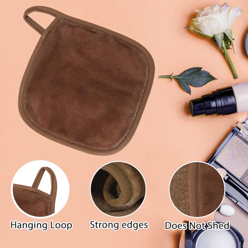 Natwag Makeup Remover Cloth, 6" x 6" Make Up Towels Reusable Face Cloth for Washing Face, Makeup Remover Pads Microfiber Face Washcloth with Mesh Bag, Just Water, 12 Pack, Brown - color: Brown