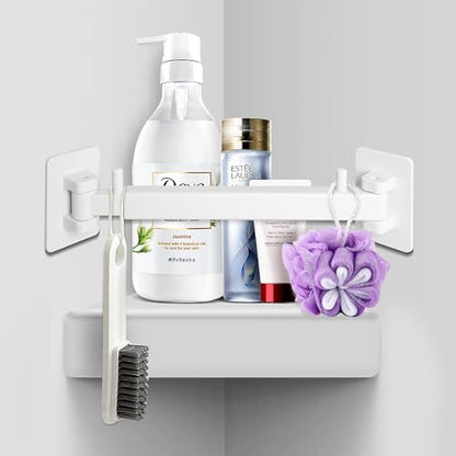 RV Shower Corner Storage Bar Kit - Adjustable Rod, White Base Frame for RV Bathroom Organization (2-Pack)