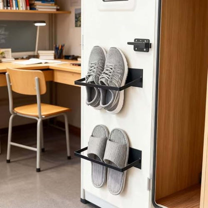 2 Pack Magnetic Hanging Shoe Rack No Drilling - Wall Mounted Shoe Organizer for RV, Entryway & Iron Door | Multi-Functional Towel Holder & Space-Saving Storage Shelf (Black, 9.4"×2.36"×2.3") ﻿