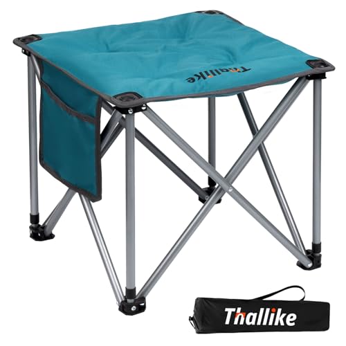 Upgraded Padded Camping Stool with Storage Bag 18 Inch Oversized Folding Foot Rest Portable Heavy Duty Camp Stool Supports 450LBS with 4 Reinforced Steel Tubes for Outdoor Hiking Fishing Lawn Travel - color: Blue