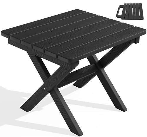 SERWALL Portable Folding Adirondack Table, HDPE Material Outdoor End Table, No Assembly Required, Weather-Resistant, 110 lbs Capacity, Small Table for Indoor and Outdoor uses, Black - color: Black, size: Foldable 1-pack