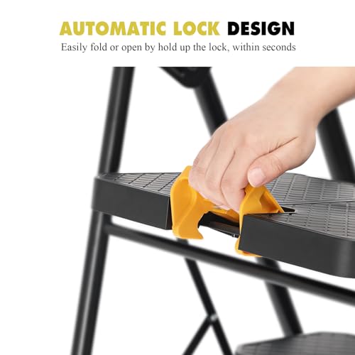 KINGRACK 4 Step Ladder with Tool Platform, Folding Step Stool with Wide Pedal, Safety Locking, Sturdy Steel Ladder Portable Safety Ladder for Painting Home Outdoor Garage - size: 4-Step with Tool Platform