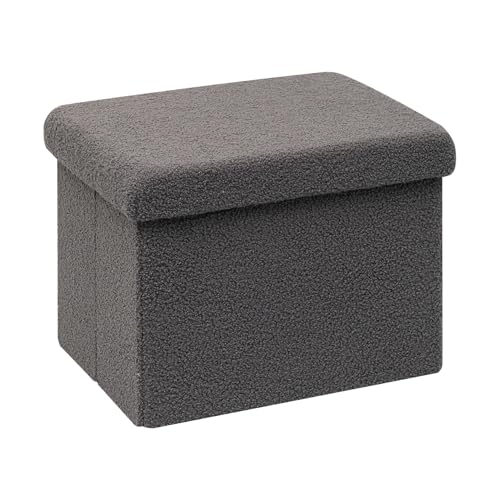 PINPLUS Storage Ottoman Cube Sherpa Ottoman Foot Rest,Small Foldable Portable Boucle Ottomans, Faux Teddy Fur, Grey 16.5"x12.6"x12.6" - color: Grey, size: 16.5"D x 12.6"W x 12.6"H