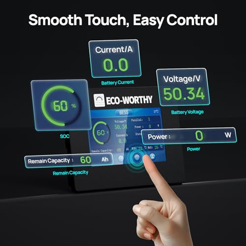 ECO-WORTHY 48V LiFePO4 Battery Monitor with 4.3" Touchscreen, RS232 Interface, Compatible with ECO-WORTHY 48V 100Ah Server Rack Series, Solar DIY Systems, ESM100