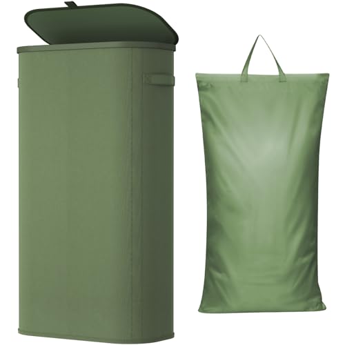 Lifewit 105L Large Laundry Basket with Lid, Laundry Hamper with Plastic Handles and Removable Bag, Foldable Tall Dirty Clothes Hampers for Laundry for Laundry Room, Bedroom, Bathroom, Dorm, Green - color: Green, size: 105L