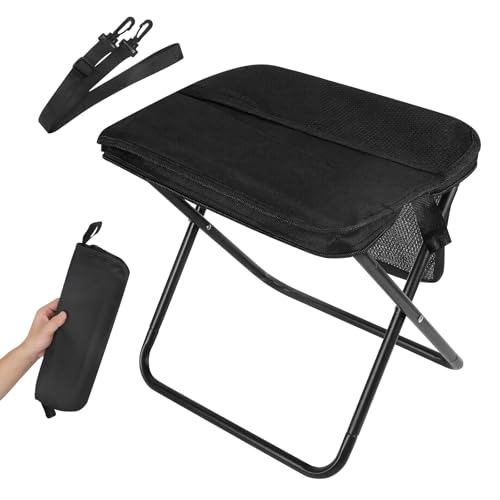 Portable Folding Chair and Camp Stool - Portable Stool with Carry Bag, 13 Inch Foldable Backpack Chair, Mini Easy Carry Outdoor Chair, Supports 260lbs for Camping, Hiking, Fishing (Black) - color: Black