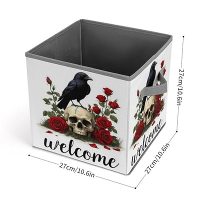 Raven Skull Roses Foldable Storage Box with Handle Organizer Containers for Home Office Clothes Office Supplies - color: style-1