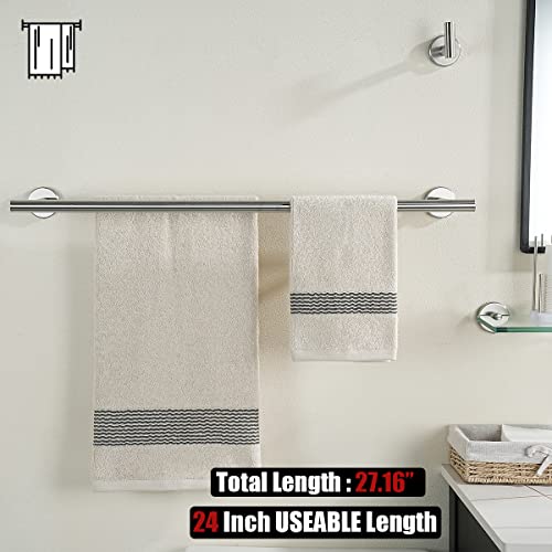 JQK Bath Hardware Towel Bar Accessory Set, 5-Piece Bathroom Accessories Fixtures Set Brushed Finished Wall Mount Includes 24" Towel Bar, 9" Hand Towel Bar, Toilet Paper Holder, Robe Hook x2, BAS105-BN - color: Brushed