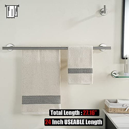 JQK Bath Hardware Towel Bar Accessory Set, 5-Piece Bathroom Accessories Fixtures Set Brushed Finished Wall Mount Includes 24" Towel Bar, 9" Hand Towel Bar, Toilet Paper Holder, Robe Hook x2, BAS105-BN - color: Brushed
