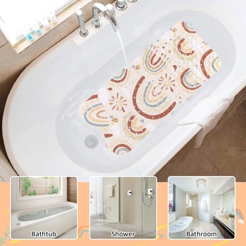 Topotdor Baby Bathtub Mat Non Slip for Kids, 40 X 16 Inch Cute Cartoon Bath Tub Shower Mat Anti Slip with Suction Cups & Drain Holes, Boho Rainbow - color: Boho Rainbow