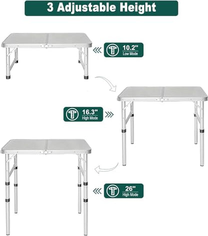 REDCAMP Small Camping Table 2 Foot, Portable Aluminum Frame Folding Table Adjustable Height Lightweight for Picnic Beach Outdoor Indoor, White 24 x 16 inch (3 Heights) - size: 2-Feet (3 heights 10"/19"/26")