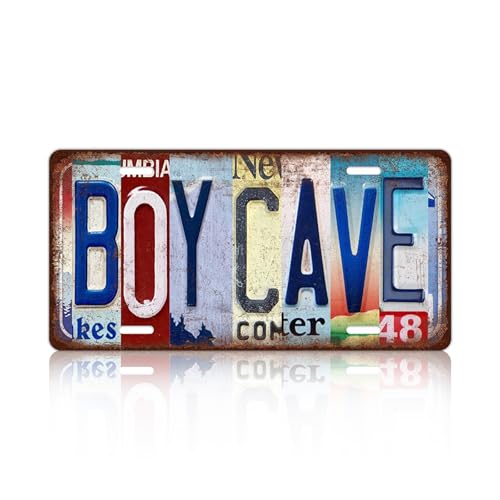 Vintage Boy Cave Metal Tin Sign License Plate Wall Decor 12 x 6 Inches - color: Boy Cave
