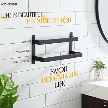 KOKOSIRI Towel Bars Black Bath Towel Holders 16 Inches Bathroom 2-Tiers Ladder Towel Rails Wall Mounted Towels Shelves Rack Stainless Steel, B5008BK-L16 - color: Matte Black, size: 16-Inch