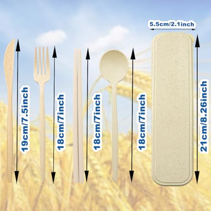 ELANE 4 Sets Reusable Travel Utensils Set with Case,Camping Cutlery Set Reusable Cutlery Set with Case,Utensil Sets for Lunch Picnic Daily Use Outdoor (beige) - color: Beige