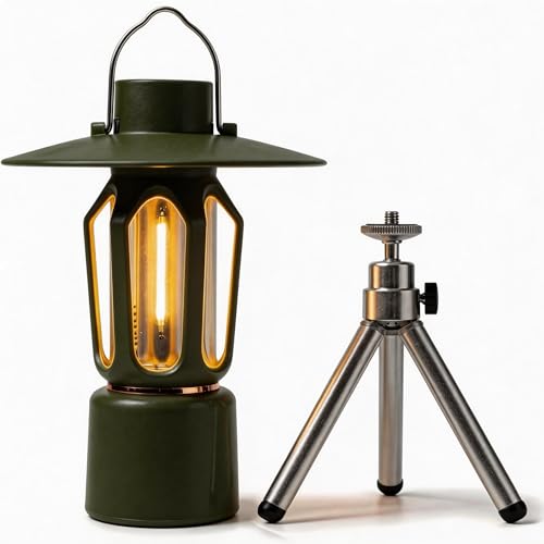 Retro Rechargeable LED Camping Lantern, 400LM 2000mAh, IPX4 Waterproof with Stand/Magnetic Base/Hook, 5 Light Modes, Rechargeable Vintage Lantern for Camping, Hiking, Power Outages, Gifts - color: Green