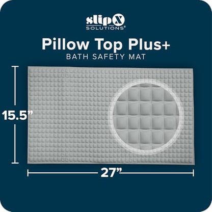 SlipX Solutions Pillow Top Cushioned Bath Mat, Non Slip Comfort Underfoot, 700 Air-Filled Pillows, Soft Shower Mat, Strong Suction Cups, Gray, 27" x 15.5"