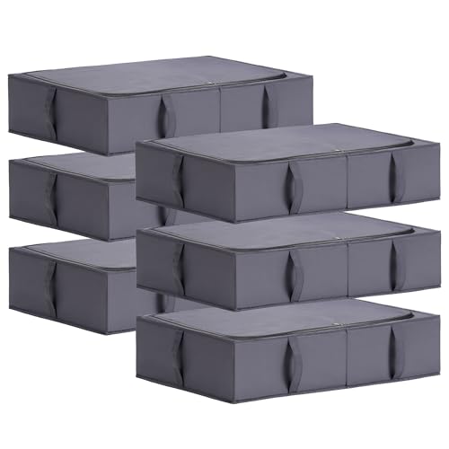 TYEERS Under Bed Storage Containers, Durable Fabric, Washable, Collapsible, Under Bed Storage Bins for Clothes, Blankets, Sheets, Shoes, 27.5x16.5x7 Inches, 6-Pack, Dark Grey - color: Dark Grey, size: Large 6-Pack