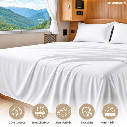 SGI bedding 100% Egyptian Cotton Sheets RV King Size – 600 Thread Count Sheets Set, Soft, Cooling, 15" Deep Pocket, Luxury Hotel Bedding, Breathable, Durable - White - color: 01 - White, size: RV King
