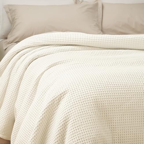 PHF Pre-Washed 100% Cotton Waffle Weave Blanket King Size for Bed,Snag Proof Throw Blanket for Couch Spring Summer Lightweight Breathable,Machine Washable, Home Decor Gift - Cream - color: Cream, size: King(104" x 90")