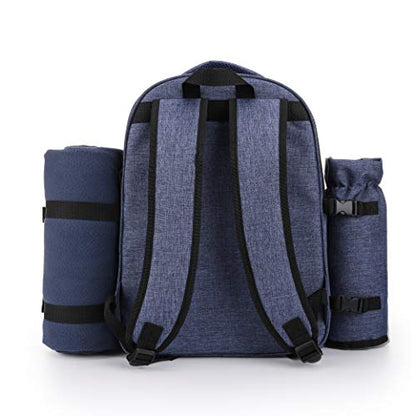 Apollo Walker Picnic Backpack Bag for 2 Person with Cooler Compartment, Detachable Bottle/Wine Holder, Fleece Blanket, Plates and Cutlery Set (2 Person, Navy) - color: Navy, size: 2 Person