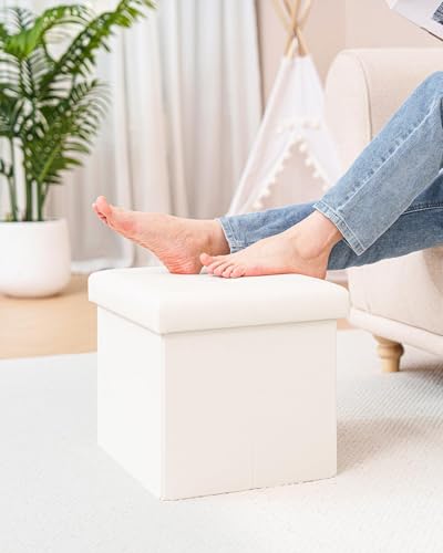 B FSOBEIIALEO Folding Storage Ottoman, Faux Leather Footrest Seat Coffee Table Toy Chest Kids, White 16.5"x12.6"x12.6" - color: White 16.5"x12.6"x12.6"