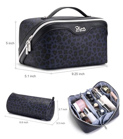 BOYATU Travel Makeup Bags Cosmetic Organizer Bag: 3 Pcs Set Large Capacity Make up Bag with Compartments - Waterproof Leather Toiletry Bags with Handle for Women (B-Blue) - color: B-Blue