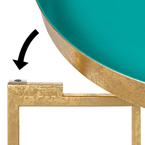 Kate and Laurel Celia Metal Foldable Round Accent Table, 18.25" x 18.25" x 22", Teal and Gold, Modern Minimalist Design and Detachable Magnetic Tabletop - color: Gold/Teal