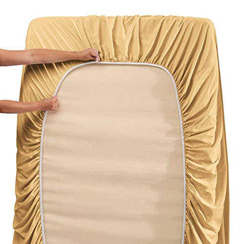 Hearth & Harbor Twin Size Sheets - 3 Piece Bed Sheet Set, Hotel Luxury Double Brushed Bed Sheets - Extra Soft Bedding Sheets & Pillowcases, Twin, Camel Gold - color: Camel Gold, size: Twin