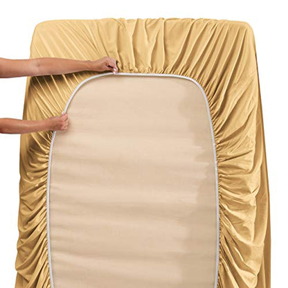 Hearth & Harbor Twin Size Sheets - 3 Piece Bed Sheet Set, Hotel Luxury Double Brushed Bed Sheets - Extra Soft Bedding Sheets & Pillowcases, Twin, Camel Gold - color: Camel Gold, size: Twin