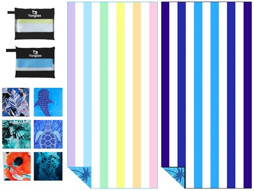 Yongoes 2 Pack Microfiber Lightweight Thin Beach Towel Sand Free Quick Dry Super Absorbent Large Towels for Swimming Pool Yoga Gym Travel Vacation Beach Accessories Essentials Stripes - color: 2 Pack Multi Color