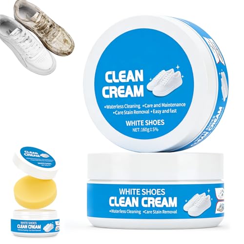 White Shoe Cleaner Cream,Multipurpose No-Wash Solid Comes With Sponge Removes Stains,Cleaning Cream White Shoe Cleaner(2PCS)