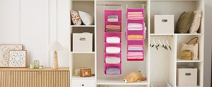 MAX Houser 5-Shelf Hanging Closet Organizer, Hanging Storage Shelves with 4 Side Pockets Space-Saving for Bedroom, Foldable (Pink) - color: Pink