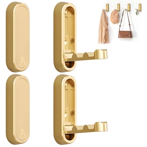 4Pcs Foldable Wall Hooks, Zinc Alloy Folding Hook Gold, Heavy Duty Folding Coat Hooks Wall Mounted for Hanging Coat Towels Bags Keys (Gold, 4 Pack) - color: Gold, size: 4 Pack