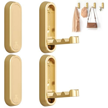 4Pcs Foldable Wall Hooks, Zinc Alloy Folding Hook Gold, Heavy Duty Folding Coat Hooks Wall Mounted for Hanging Coat Towels Bags Keys (Gold, 4 Pack) - color: Gold, size: 4 Pack