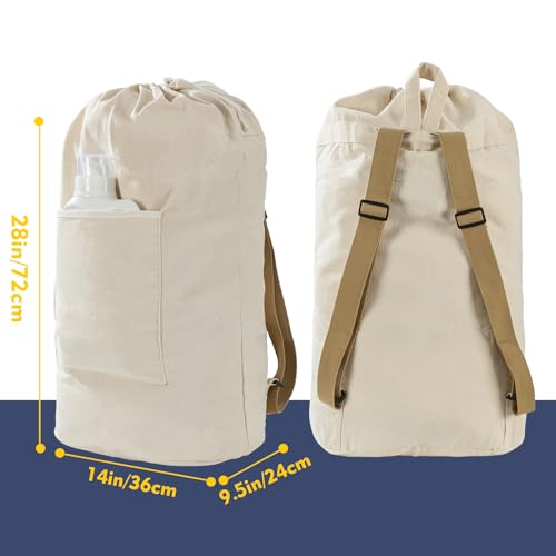 Canvas Laundry bag, Washable Laundry backpack, Adjustable Straps, Large Front Pocket, Drawstring Closure (BEIGE, X-Large) - color: BEIGE, size: X-Large
