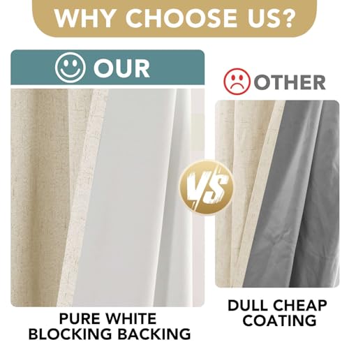 H.VERSAILTEX 100% Blackout Curtains for Bedroom Thermal Insulated Linen Textured Curtains Heat and Full Light Blocking Drapes Living Room Curtains 2 Panel Sets, 42x45 Inch, Bleached Sand - color: Bleached Sand, size: 42"W x 45"L (Pack of 2)