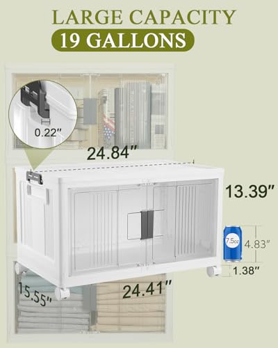 OlarHike 76QT Lockable Storage Bins with Lids - Folding Storage Box with Doors & Wheels, Collapsible Drawers for Home, Dorm, Closets, Office, School, College, Stackable Containers, 4 Pack Cubes - size: 76QT-White, style: 4Pack