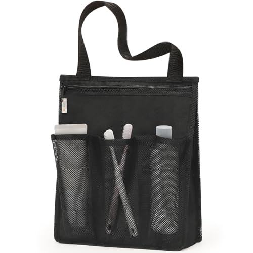 famichan Portable Shower Caddy, Gym Travel Camp Dorm Room Essentials for College Student Boy Girl，Black Bathroom Mesh Shower Bag - color: Black Oxford