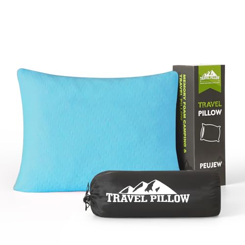 Small Shredded Memory Foam Pillow, Camping Pillow Travel Pillow - Compressible Medium Firm, Breathable Cover, Ideal Backpacking Hiking, Airplane and Car (Sky Blue, L) - color: Sky Blue, size: L-23 X 16 Inch