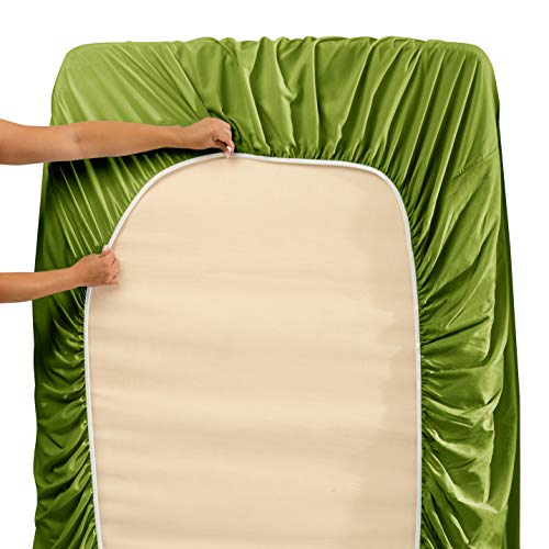 Hearth & Harbor Twin Size Sheets - 3 Piece Bed Sheet Set, Hotel Luxury Double Brushed Bed Sheets - Extra Soft Bedding Sheets & Pillowcases, Twin, Calla Green - color: Calla Green, size: Twin