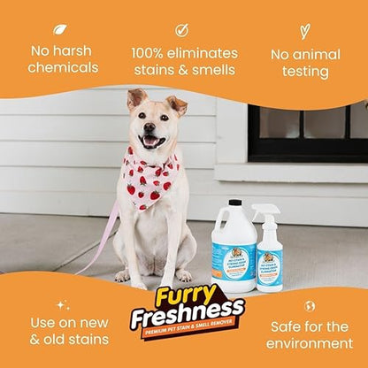 FurryFreshness Extra Strength Cat or Dog Pee Stain & Permanent Odor Remover + Smell Eliminator -Removes Stains from Pets & Kids Including Urine or Blood- Lifts Old Carpet Stains- 32oz Spray - size: 32 Ounce (Pack of 1)