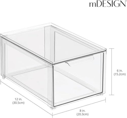 mDesign Plastic Stackable Bathroom Storage with Pull Out Bin Organizer Drawer for Cabinet, Vanity, Shelf, Cupboard, Cabinet, or Closet Organization - Lumiere Collection - Clear - size: 8 x 12 x 6 (Pack of 1)